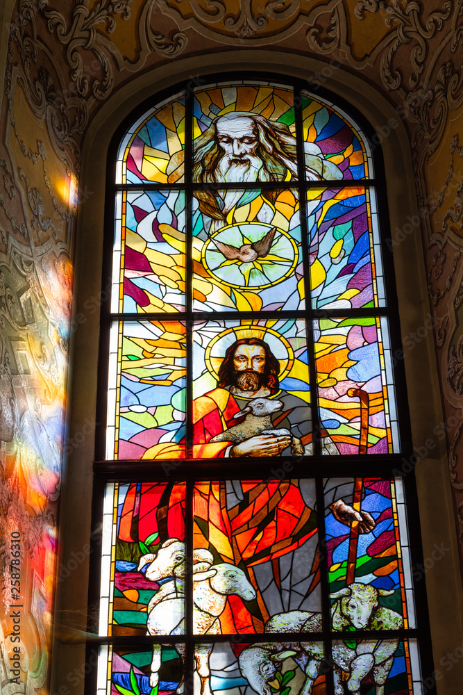 Stained glass window of Bernardine church.