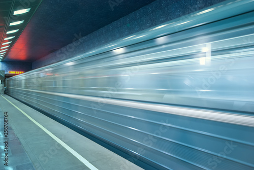 Fast moving subway train