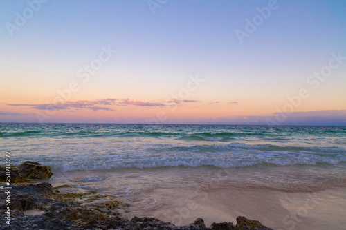 Sunrise over the beach of the Mayan Riviera in Tulum, Quintana Roo, Mexico