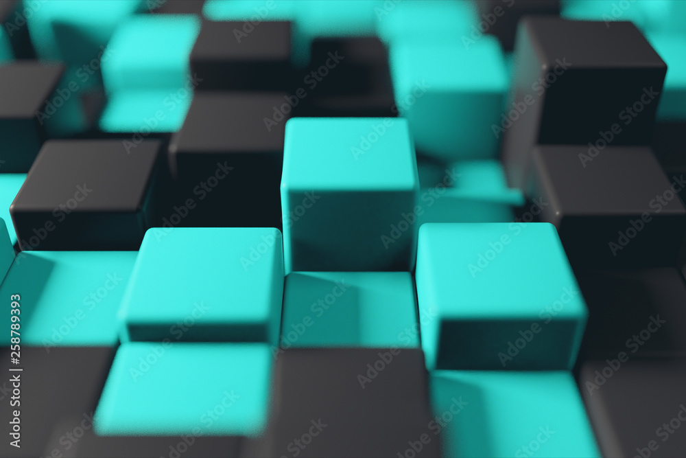 Abstract 3d illustration background of the movement of two-color cubes Abstract 3d illustration background of the movement of two-color cubes