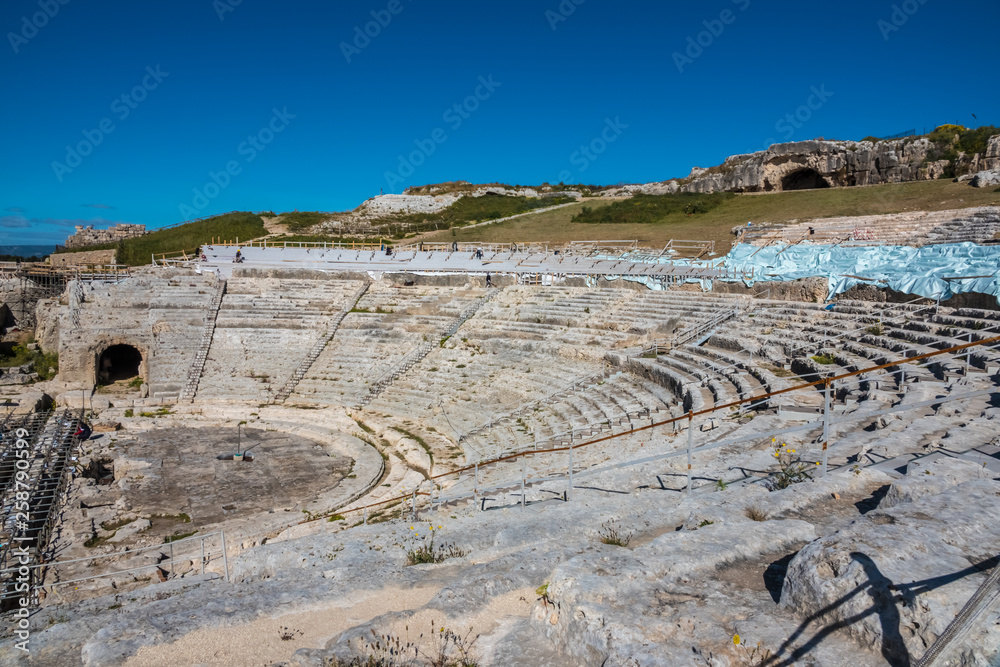 The Greek theatre of Syracuse (Siracusa), a historic city on the island of Sicily, Italy. Notable for its rich Greek history, culture and architecture