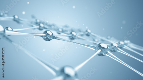 A network of molecules and atoms of glass and crystals constitute a single system. 3D illustration photo