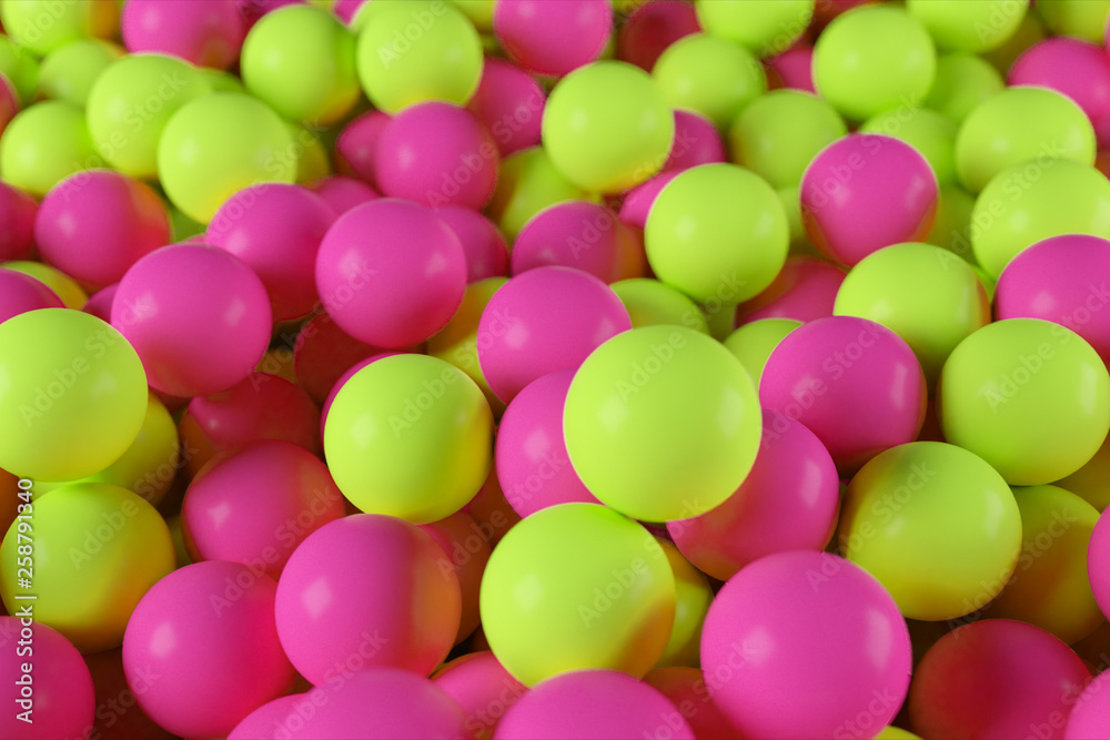 Colorful 3d illustration background from a pile of abstract yellow and pink spheres Colorful 3d illustration background from a pile of abstract yellow and pink spheres