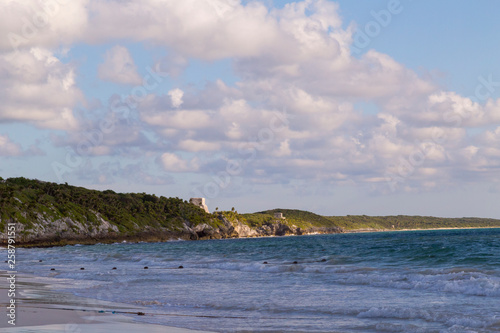 Sunset over the beach of the Mayan Riviera in Tulum, Quintana Roo, Mexico