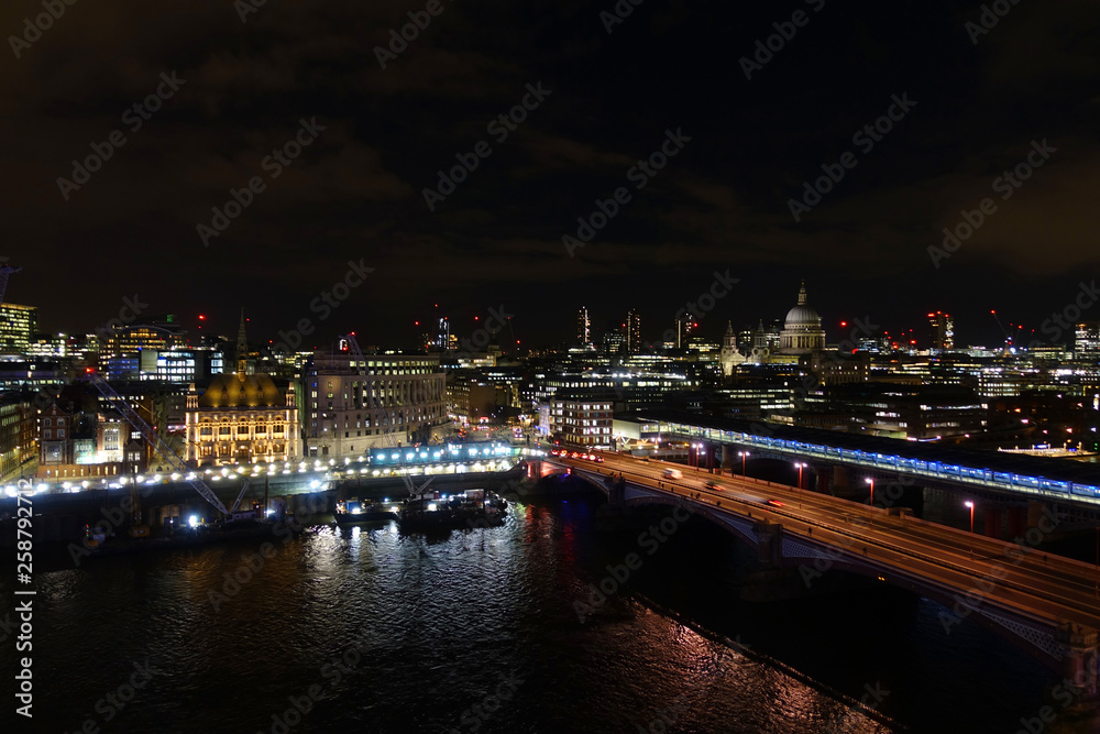 Night shot from iconic Saint Paul Cathedral in the heart of City of London, United Kingdom