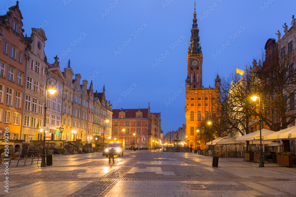 Architecture of the old town in Gdansk at dawn, Poland