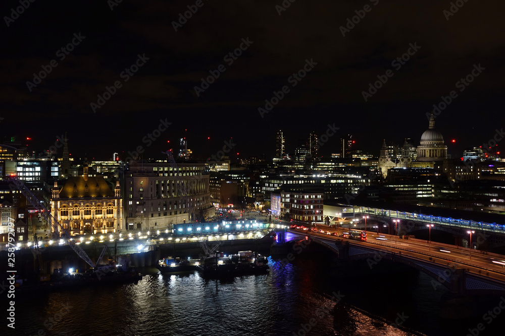 Night shot from iconic Saint Paul Cathedral in the heart of City of London, United Kingdom