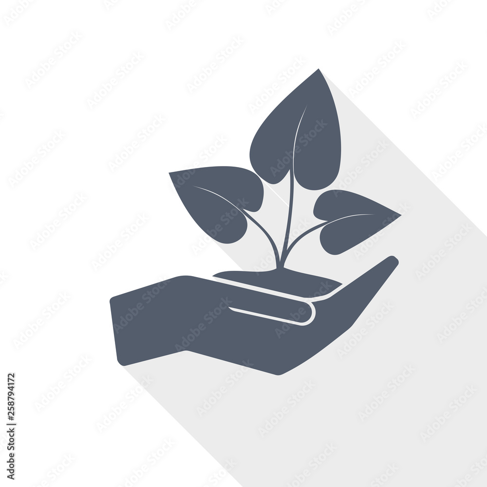 human hand and plant web icon, flat design vector illustration human hand and plant web icon, flat design vector illustration