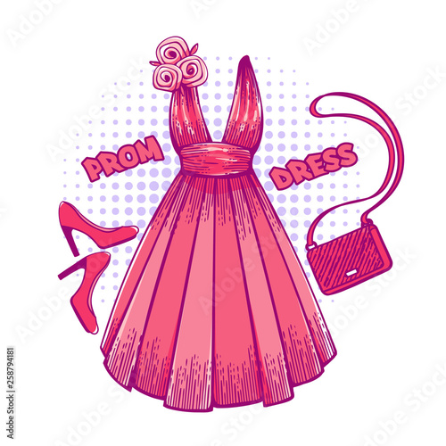 Model dress for prom, ball, solemn event.