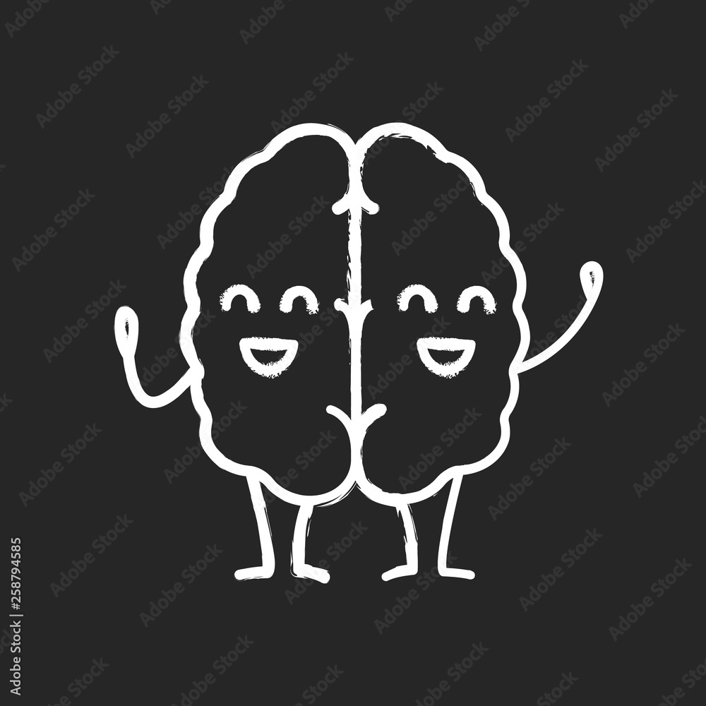 Obraz premium Happy human brain character chalk icon