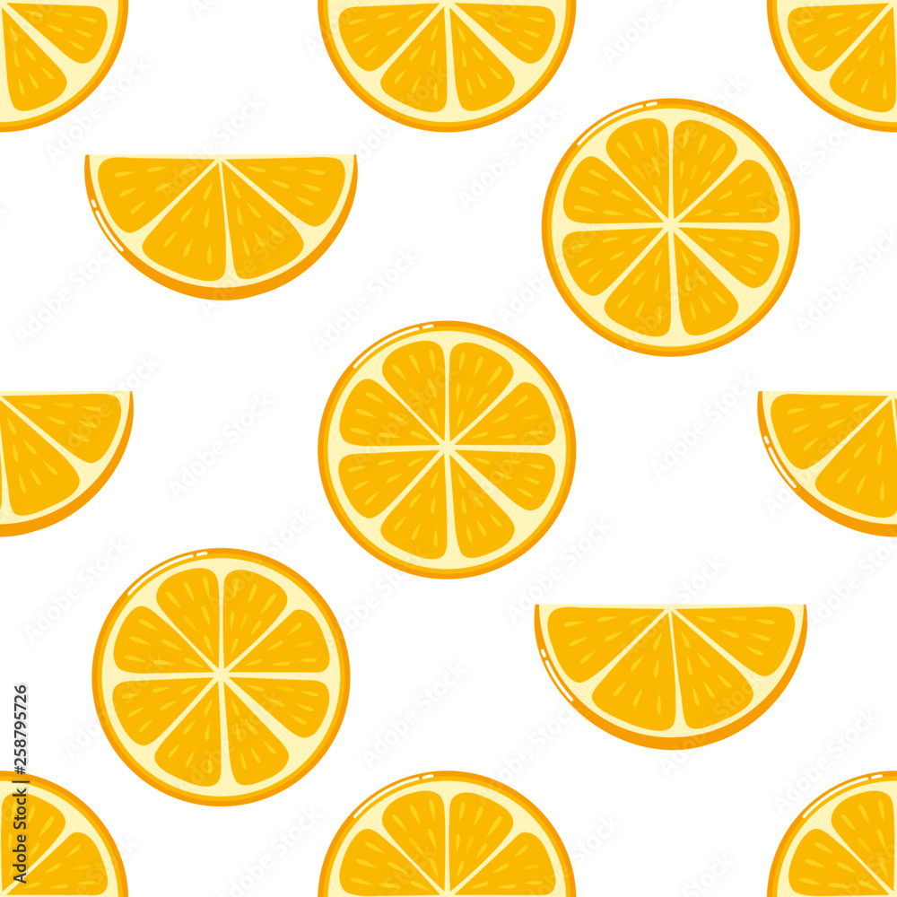 lemon slices seamless pattern on white background. Fruit citrus. Elements for menu. Vector illustration.
