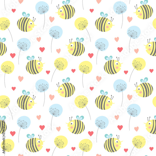 vector seamless pattern with bees and hearts