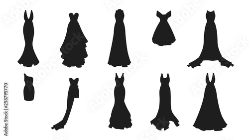 A set of different dresses. Modern and classic style. Dresses for prom, gala evening, wedding, masquerade, points. 