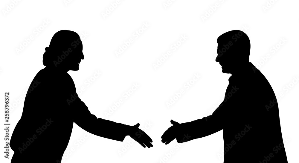 a couple hand shaking, silhouette vector