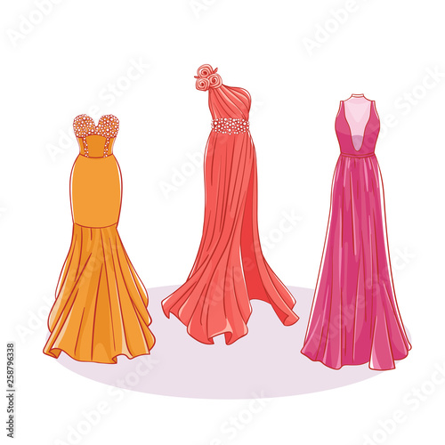 Model dresses for prom, ball, solemn event.