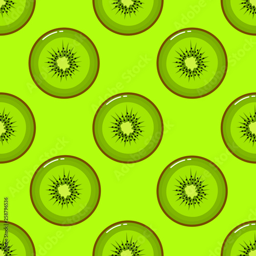 kiwi Seamless pattern and slices. fruit summer on green background. Elements for menu. Vector illustration.