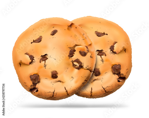 Chocolate chip cookies. Vector illustration isolated on white background. EPS10.	