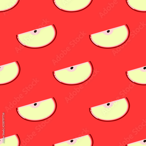 red Apple Seamless Pattern and slices. fruit summer on pink background. Elements for menu. poster, textile, greeting card design. Vector illustration.