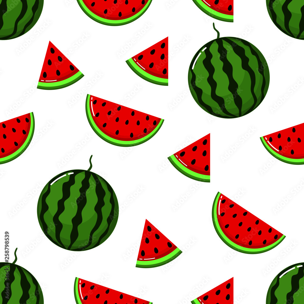 red watermelon slices Seamless Pattern. fruit collection for juice packaging. textile, wrapping, wallpapers. isolated on white background red watermelon slices Seamless Pattern. fruit collection for juice packaging. textile, wrapping, wallpapers. isolated on white background