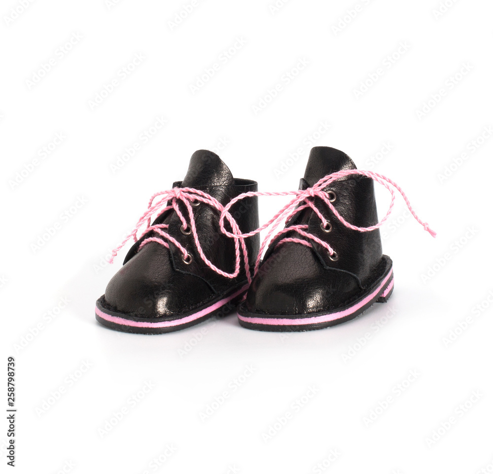 Children's shoes on a white background, black shoes