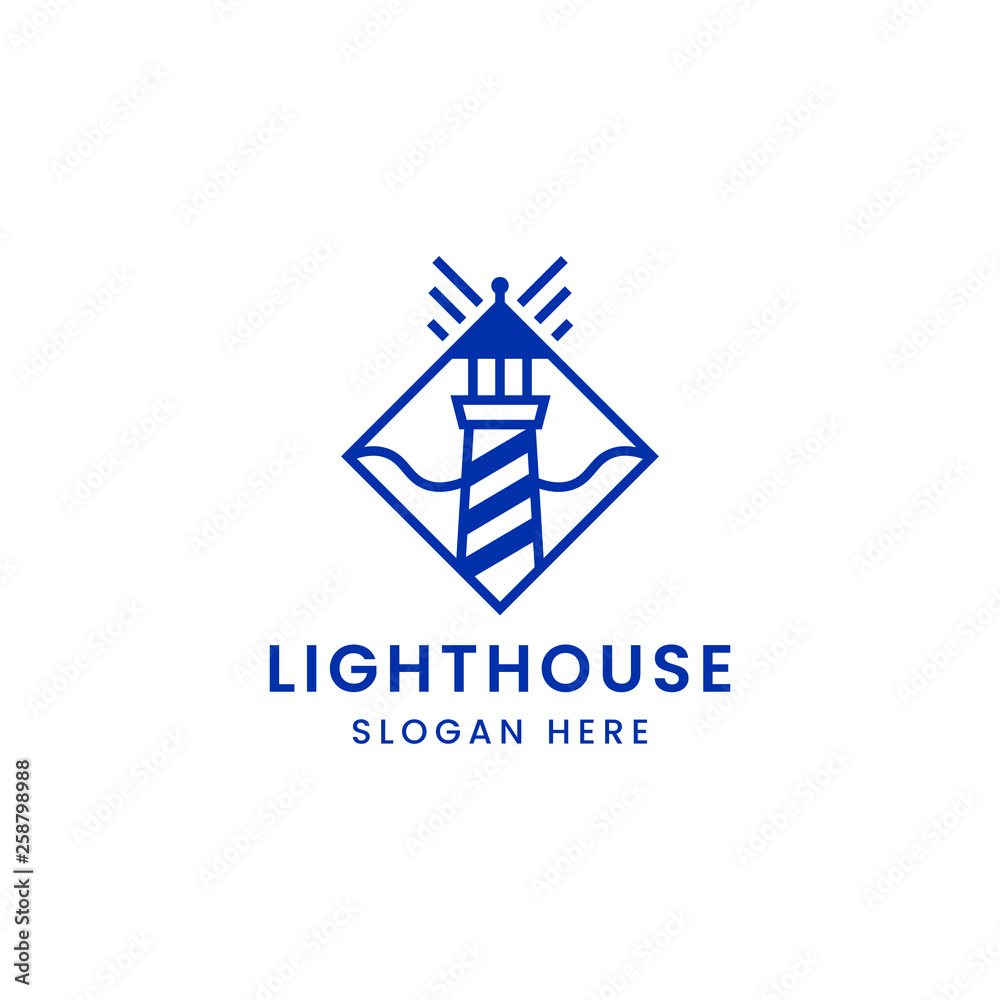 Lighthouse logo. Blue template design. Vector illustration. Lighthouse logo. Blue template design. Vector illustration.