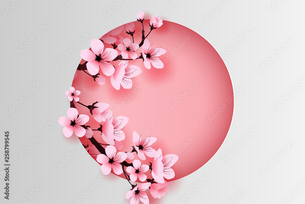 illustration of paper art and craft circle decorated spring season cherry  blossom concept,Springtime with sakura branch, Design Floral Cherry blossom  with pink flowers on text space background,vector. Stock Vector | Adobe  Stock
