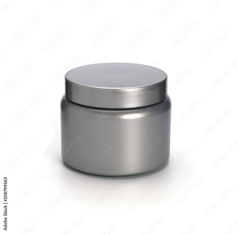 Gray jar for cream on white background Gray jar for cream on white background
