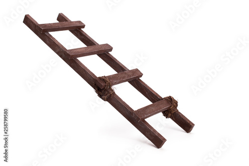 Old wooden staircase on a white background