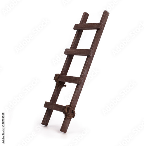 Old wooden staircase on a white background