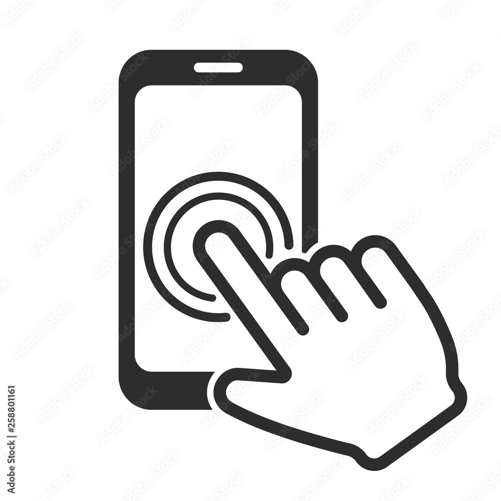 Hand touch phone. Click on the smartphone. Vector - obrazy, fototapety, plakaty 