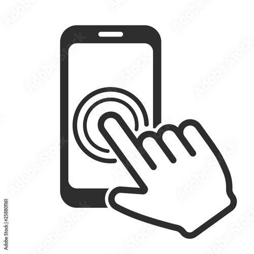 Hand touch phone. Click on the smartphone. Vector