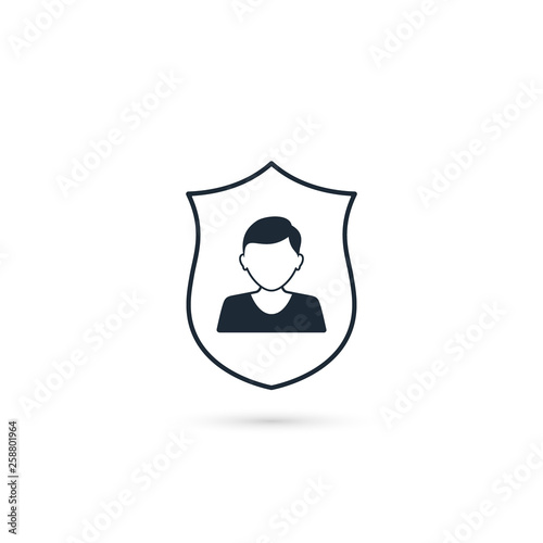 Man shield icon. Vector isolated insurance concept illustration