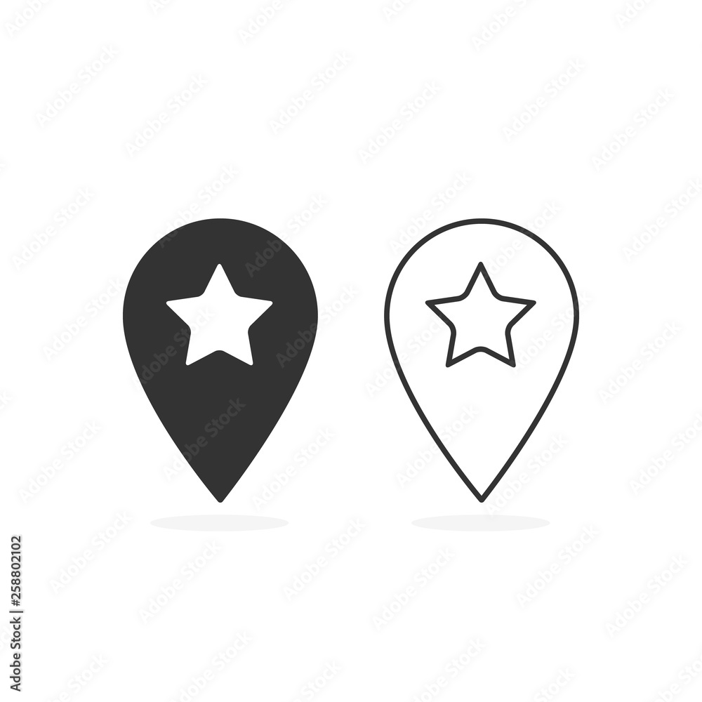 Map pointer with star icon set, vector isolated simple illustration Map pointer with star icon set, vector isolated simple illustration