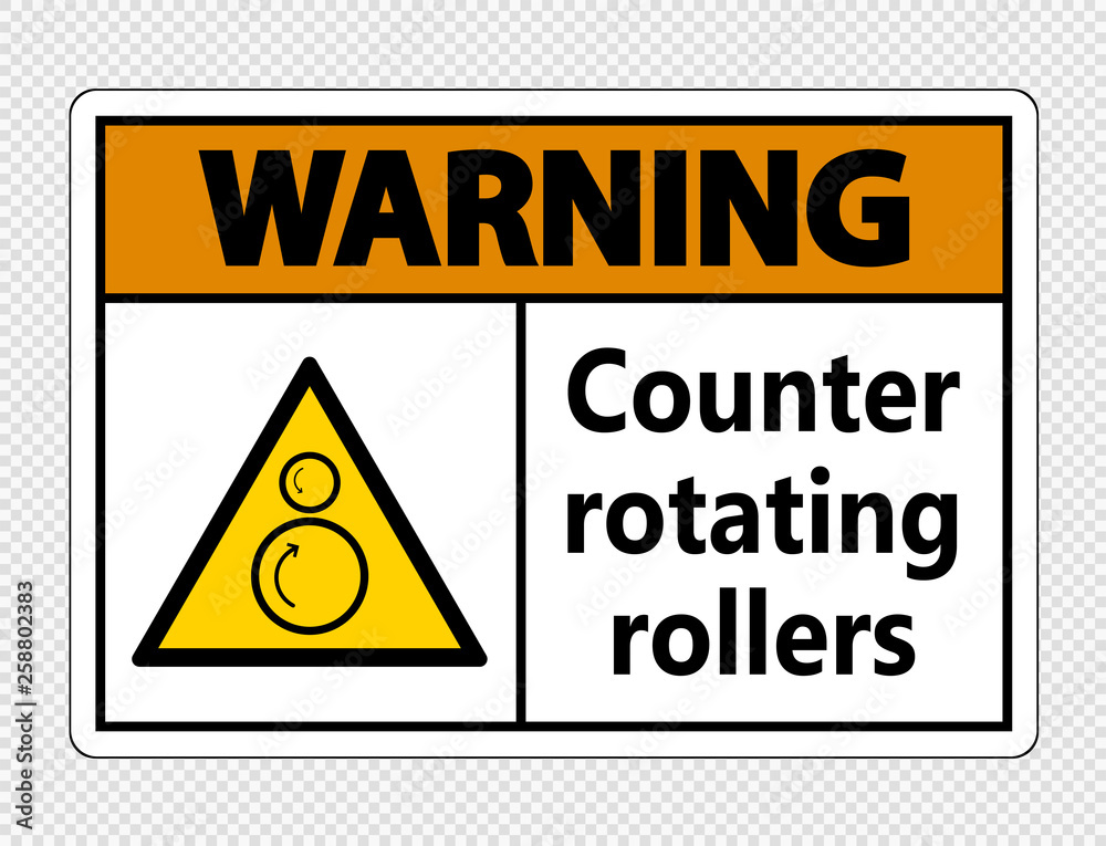 Obraz premium Warning counter rotating rollers sign on transparent background