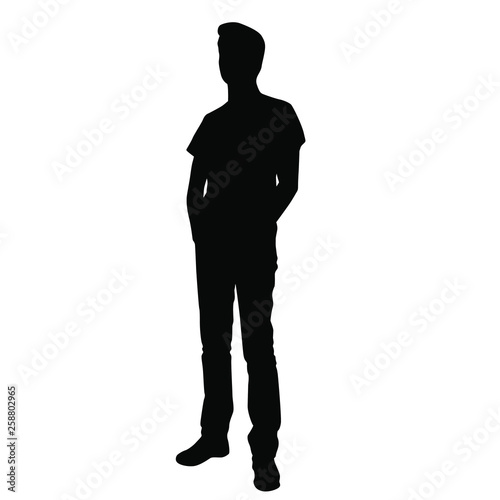 Vector silhouette of man standing,  black color, isolated on white background