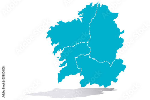 Mapa azul de Galicia.