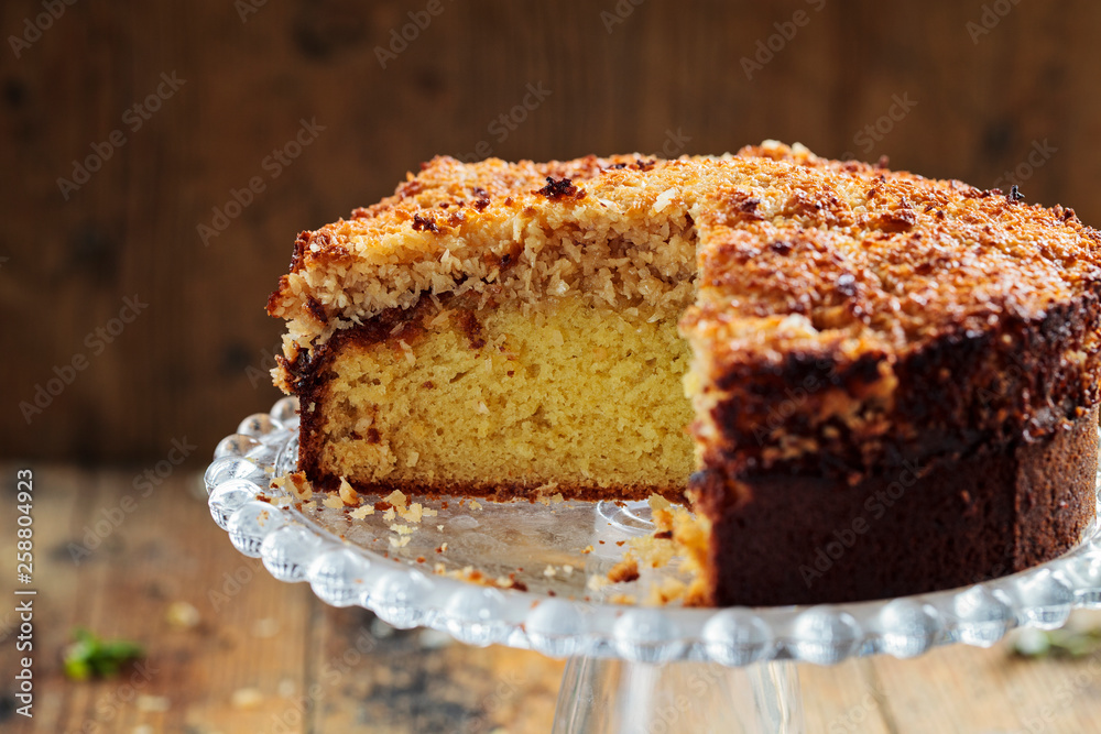 Danish dream cake with coconut topping Danish dream cake with coconut topping