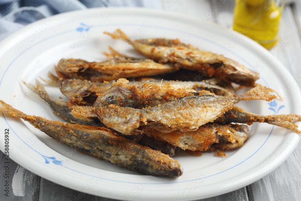 Chicharros fritos, traditional Portugal roasted horse mackerel Chicharros fritos, traditional Portugal roasted horse mackerel