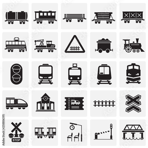 Vászonkép Railroad related icons set on squares background for graphic and web design