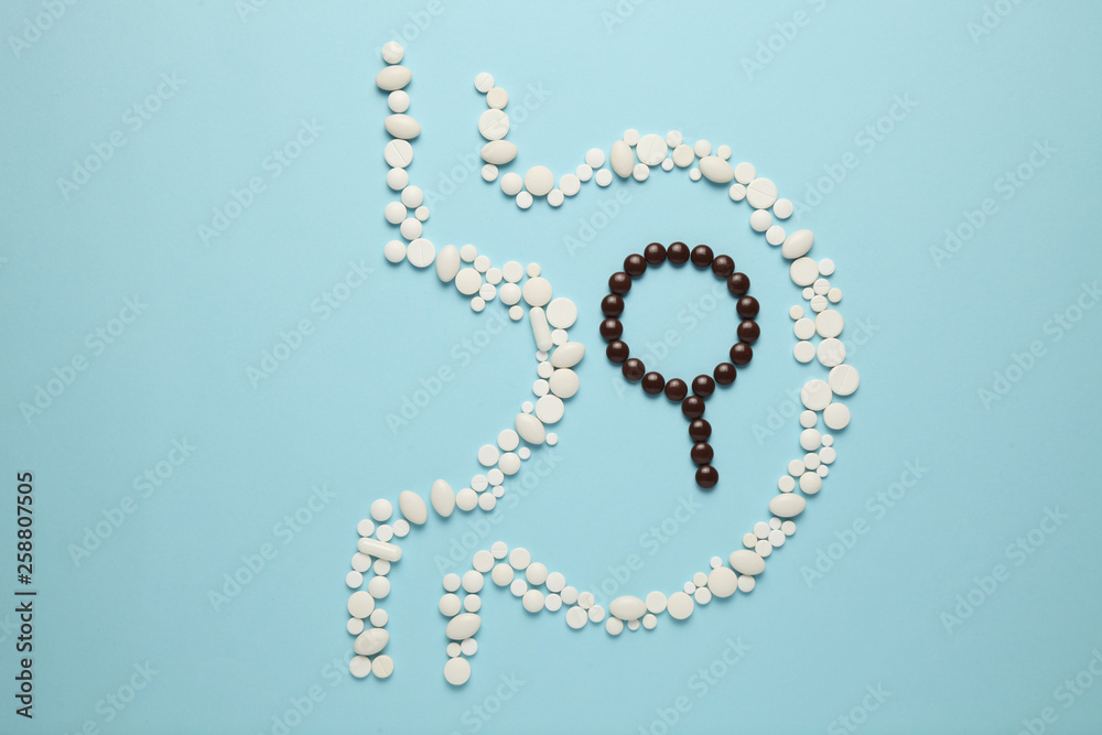 Fototapeta premium Stomach of tablets, examination. Gastritis and digestive problems, ulcers.