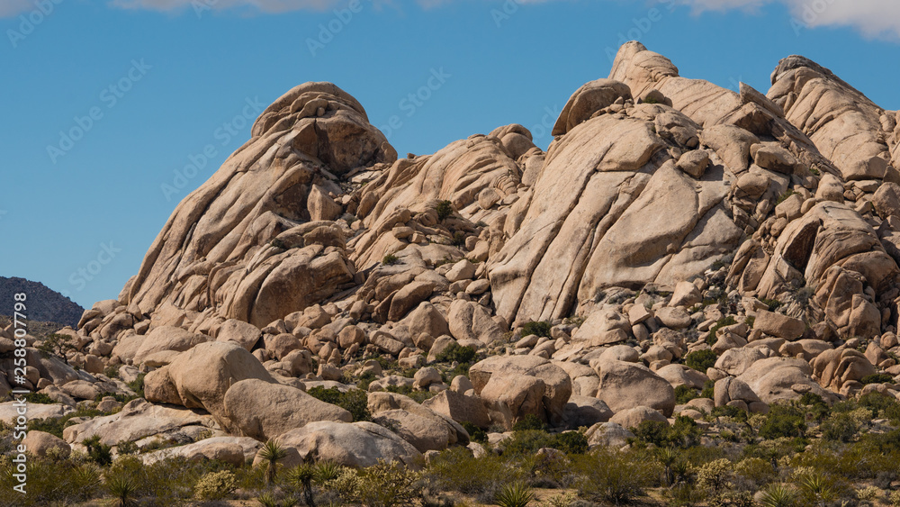 Mojave desert with giant granite boulders 