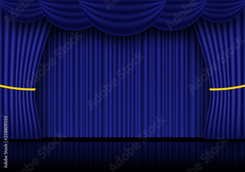 Blue curtain opera, cinema or theater stage drapes