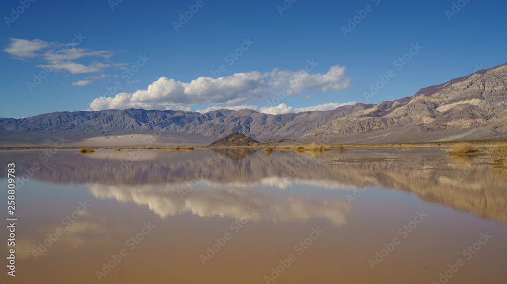 Dry lake beds in Death Valley come to life with water and flood in the winter of 2018 