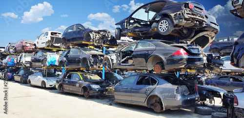 Wrecked vehicles on the junkyard  photo