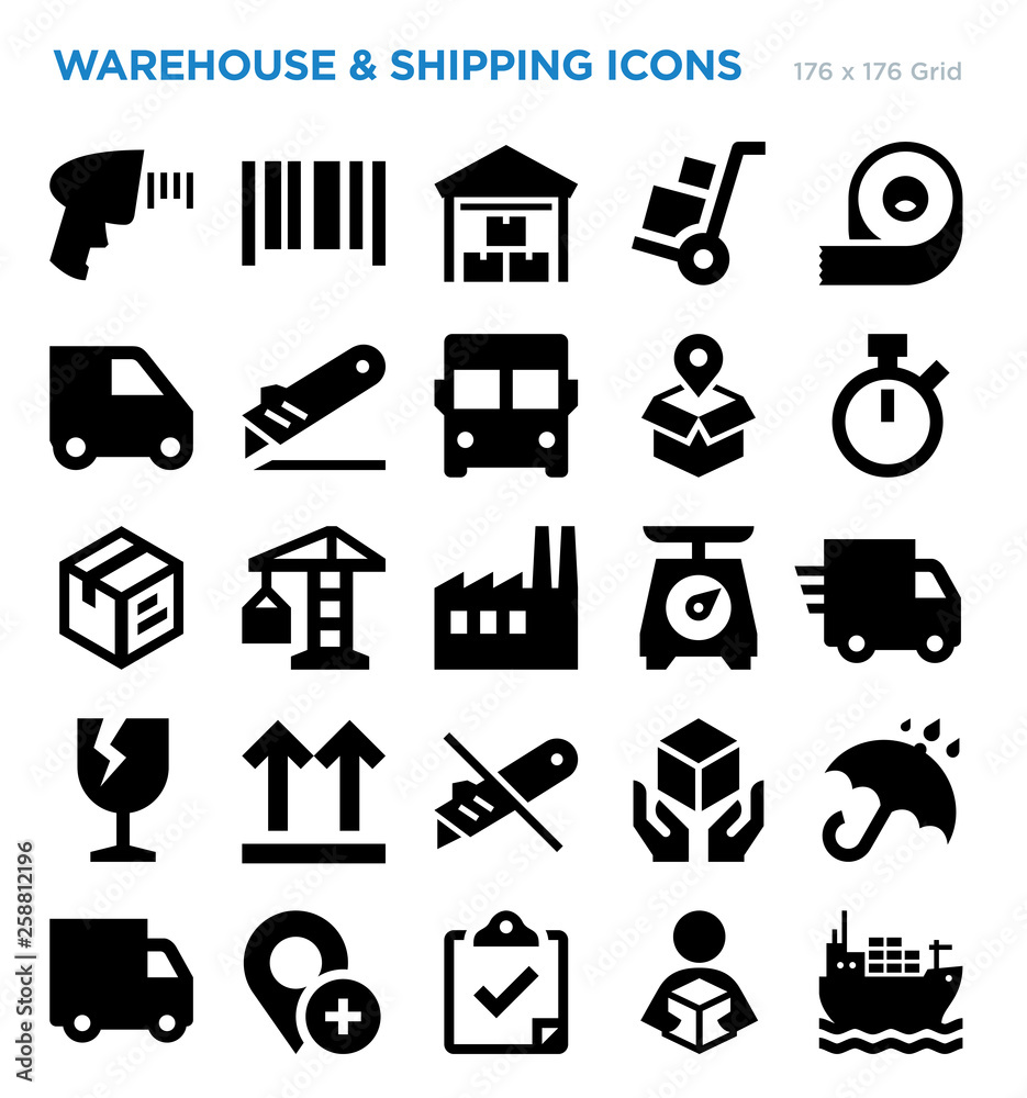 Fototapeta premium Warehouse And Shipping Vector Icon Set