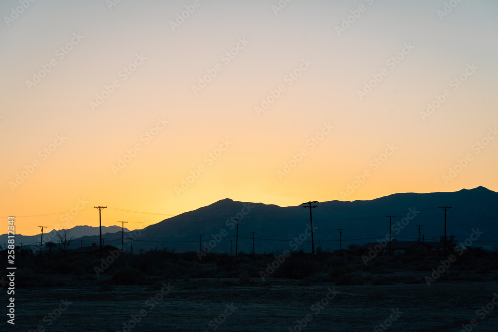 Sunset over mountains in Salton City, California