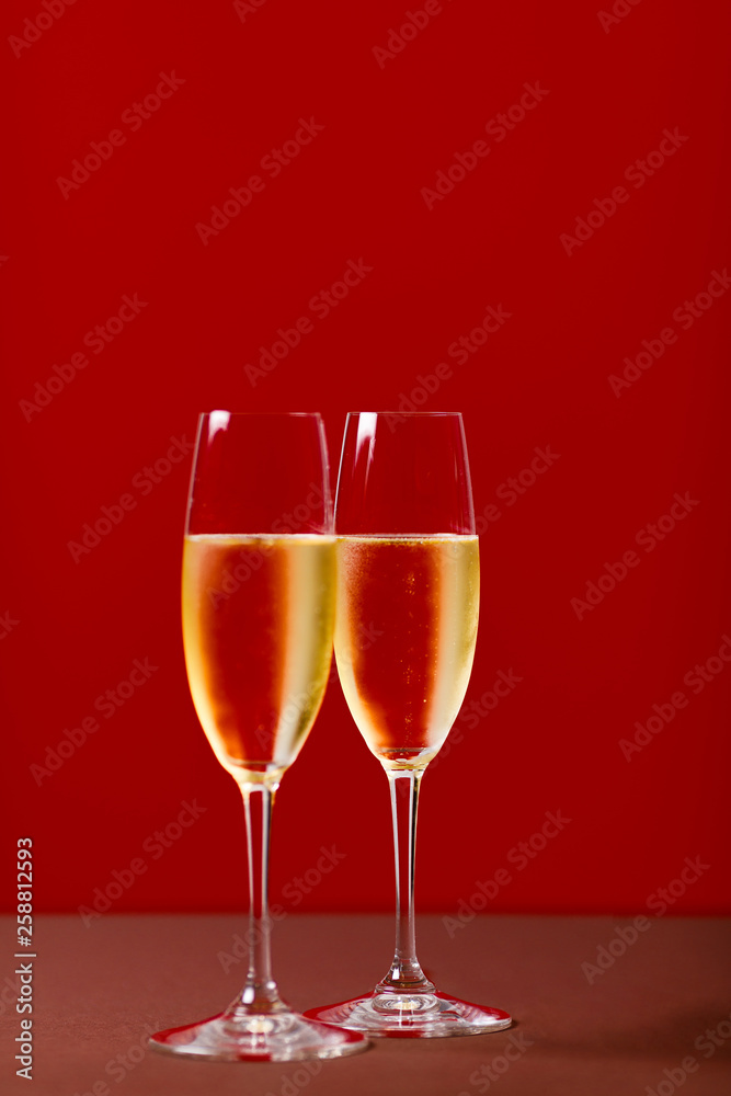 Glasses with champagne.  Sparkling wine. Holiday celebration concept.