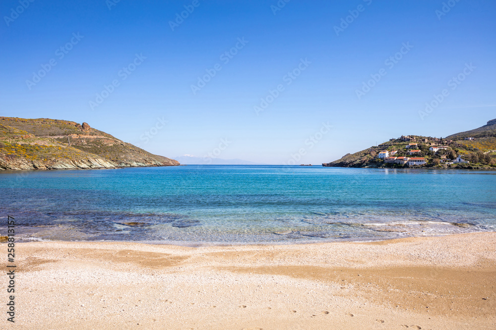 Greece. Kea island. Blue sky, calm sea water, Otzias beach