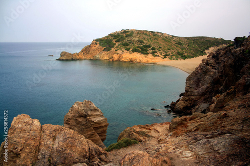 Cliff overlooking an isle with some trees  Vai beach of Crete Island