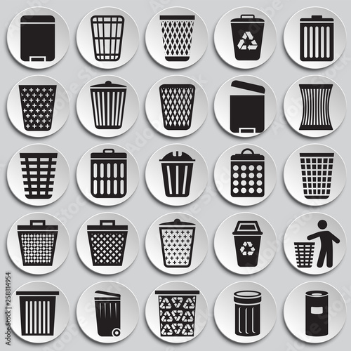 Trash bin icons set on plates background for graphic and web design. Simple vector sign. Internet concept symbol for website button or mobile app.